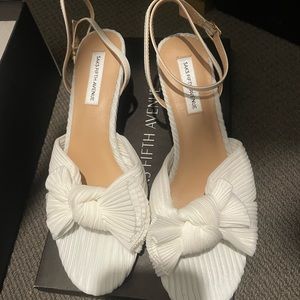 Saks Fifth Avenue: Women's White Sammy Bow-knot Leather Kitten Heel Sandals